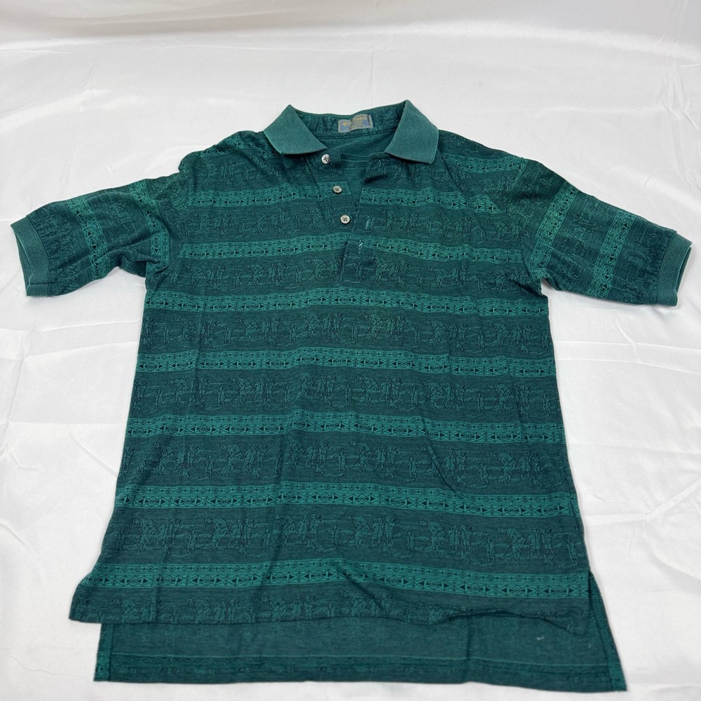 Vintage Descente Polo Shirt Made In Japan Teal Pattern Knit Size S